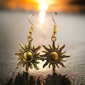 Gold Tone Sun Shaped Hoop Earrings